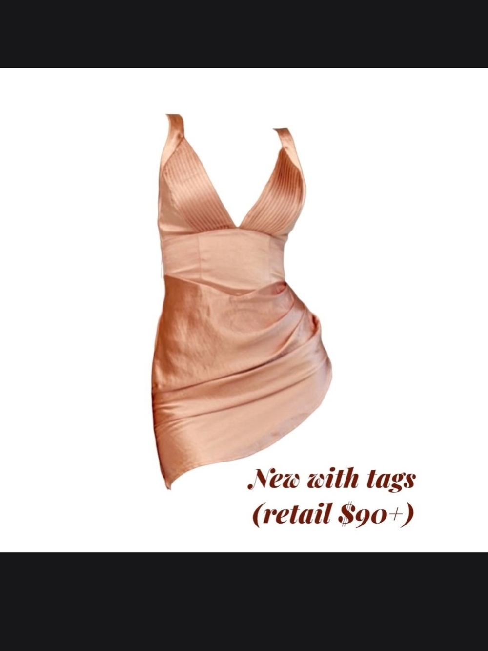 Silky Rose Gold V-Neck Ruched Mini Dress